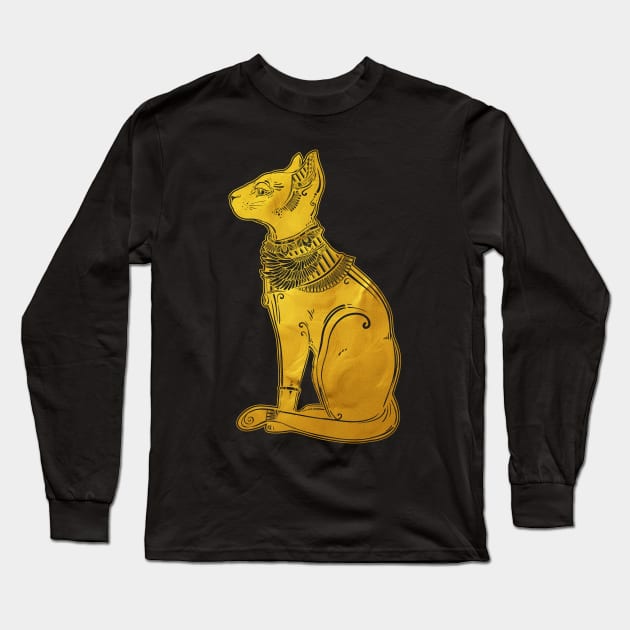 Bastet Golden (the cat goddess) Long Sleeve T-Shirt by DISOBEY